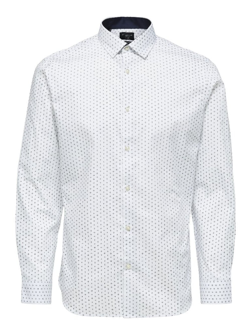 Selected Homme White With Blue Micro Dot Print Slim Fit LS Button Up/6217
